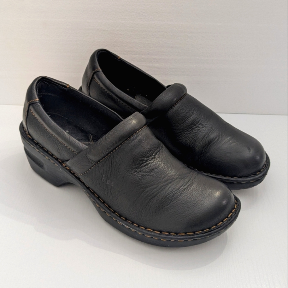 B.O.C Born Concept Black Leather Slip-On Clogs Mules Comfort Medical Field 10M